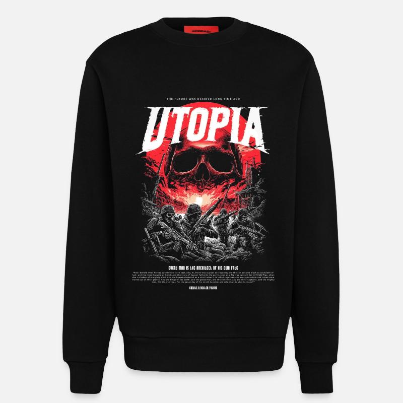 Utopia Crâne Rouge de Feu - Sweat bio décontracté fabriqué en UE - SOLID BLACK