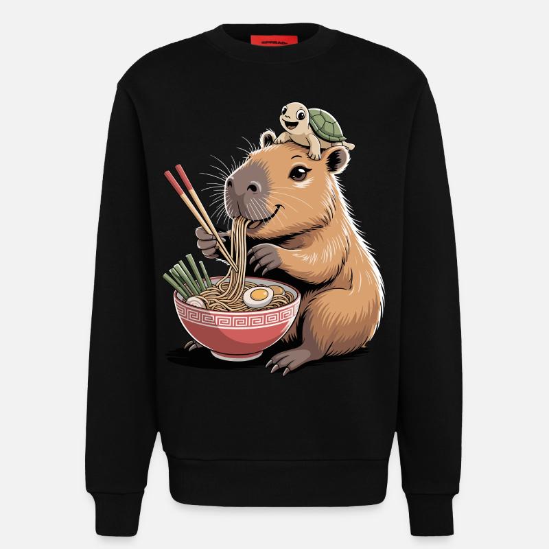 Cute capybara, ramen, turtle, capybara - Sweatshirt - made by SPREAD - SOLID BLACK