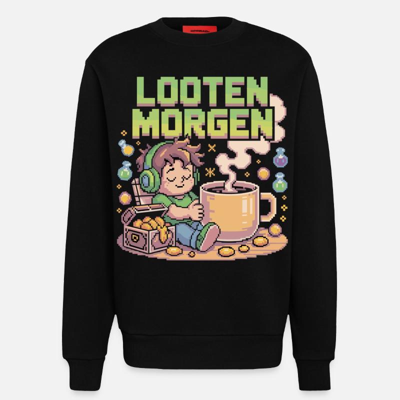 Pixel Kaffee und Loot - Sweatshirt - made by SPREAD  - SOLID BLACK