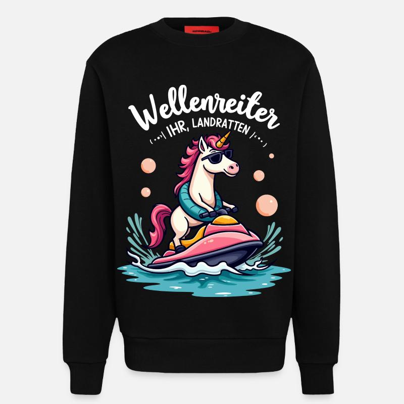 Pinker Einhorn Wellenreiter - Sweatshirt - made by SPREAD  - SOLID BLACK