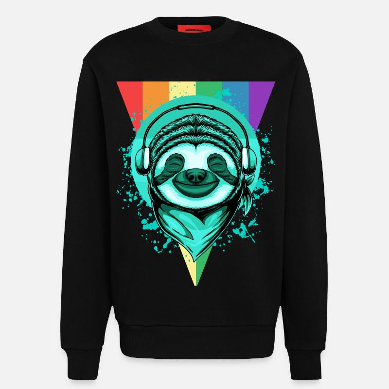 Faultier mit Kopfhörern & Regenbogen - Sweatshirt - made by SPREAD  - SOLID BLACK