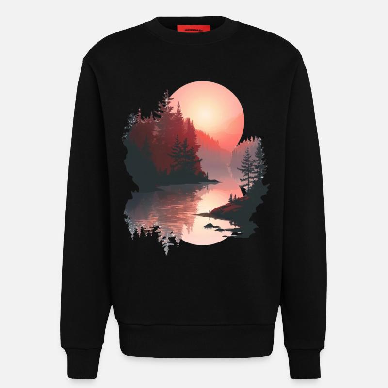 Sunset Reflection Forest Scene - Sweatshirt - made by SPREAD - SOLID BLACK
