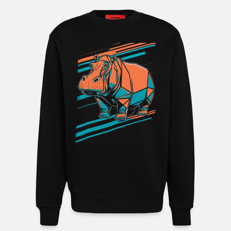 Geometrischer Hippo Kunst Design - Sweatshirt - made by SPREAD  - SOLID BLACK