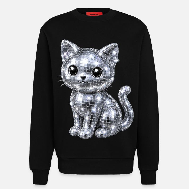 Cat Disco Glitter - Sweatshirt - made by SPREAD - SOLID BLACK