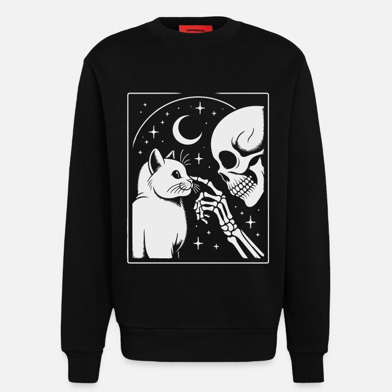 Celestial Cat and Skeleton Night Art - Sweatshirt - made by SPREAD  - SOLID BLACK