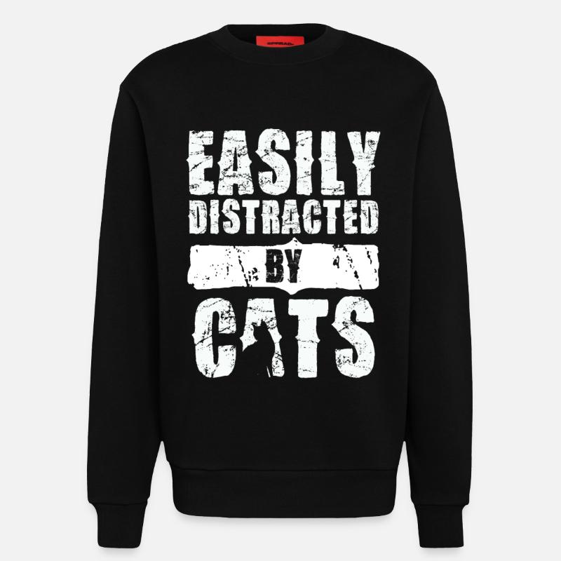 Facilement distrait par les chats - Sweat bio décontracté fabriqué en UE - SOLID BLACK