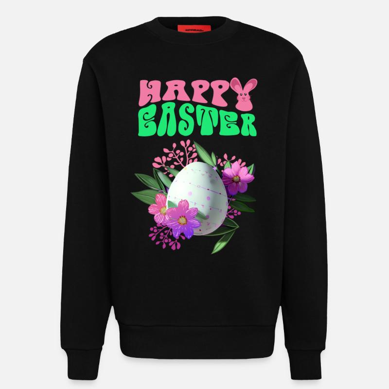 Happy Easter Flowers Easter Egg - Sweatshirt - made by SPREAD  - SOLID BLACK