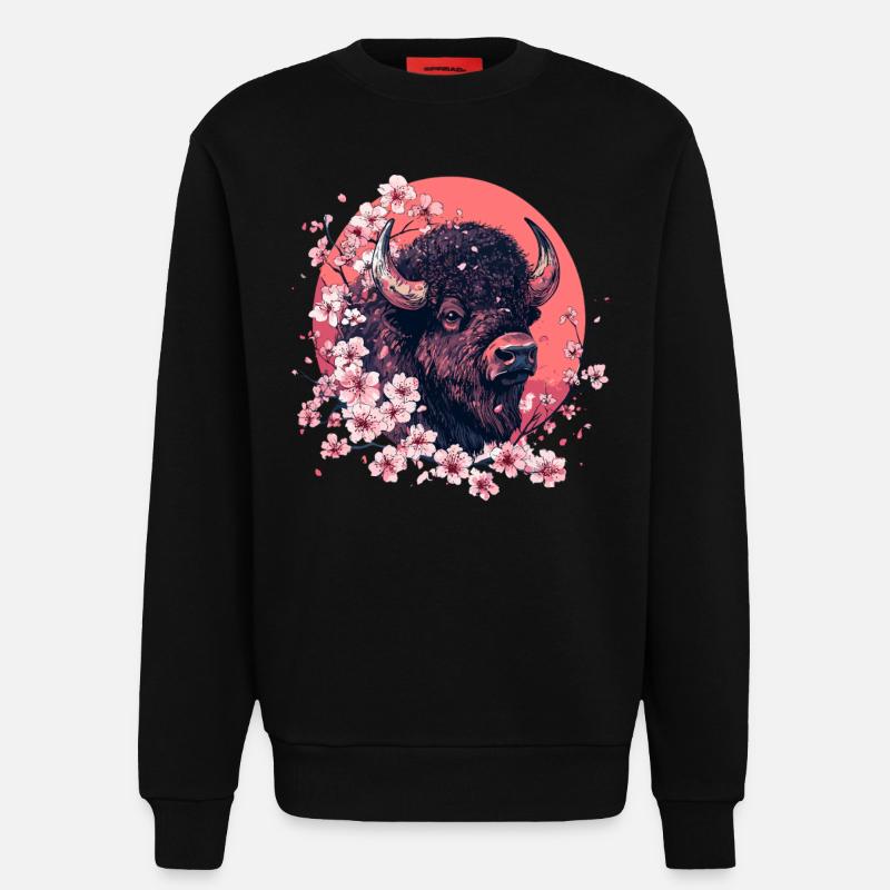 Bison mit Kirschblüten - Sweatshirt - made by SPREAD  - SOLID BLACK