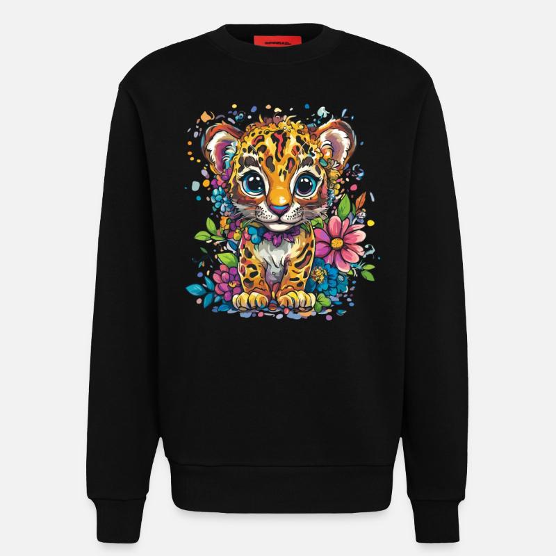 Petit léopard à fleurs - Sweat bio décontracté fabriqué en UE - SOLID BLACK