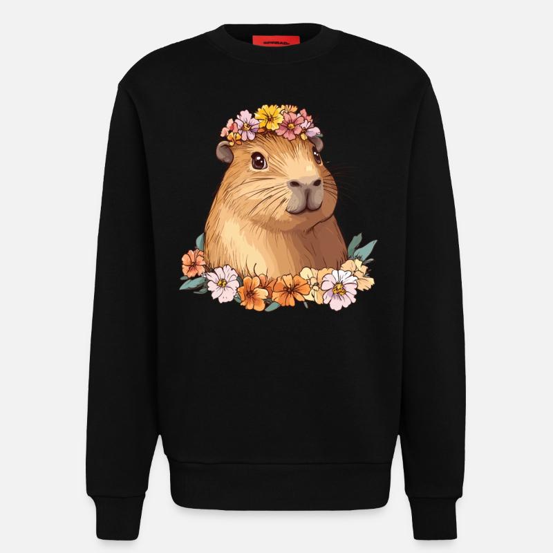Süßes Capybara mit Blumen - Sweatshirt - made by SPREAD  - SOLID BLACK