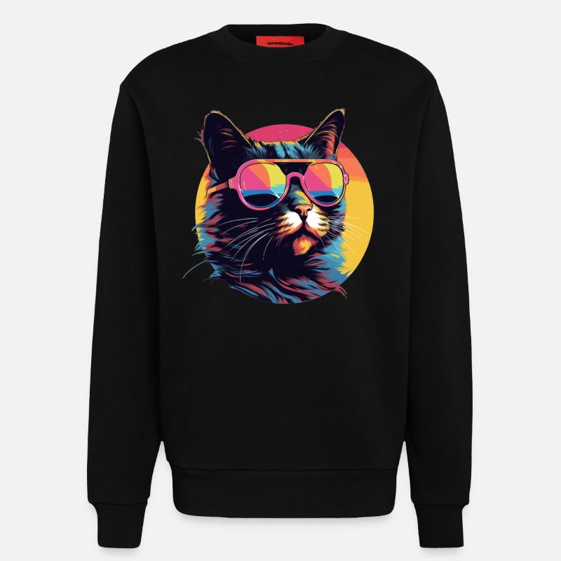 Coole Katze mit Sonnenbrille - Sweatshirt - made by SPREAD  - SOLID BLACK