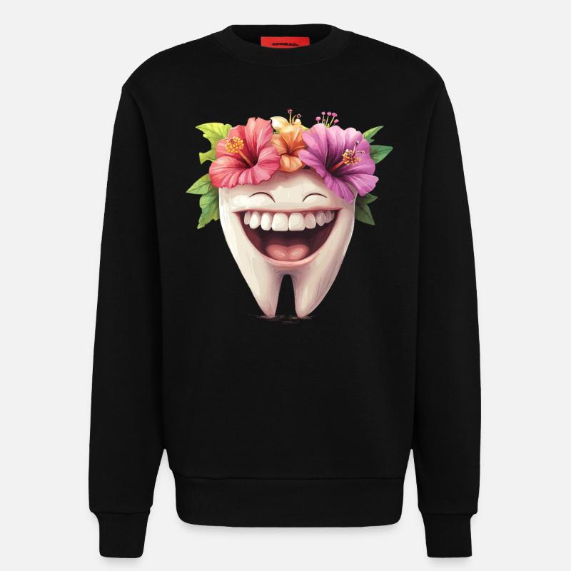 Lachender Zahn mit Blüten - Sweatshirt - made by SPREAD  - SOLID BLACK