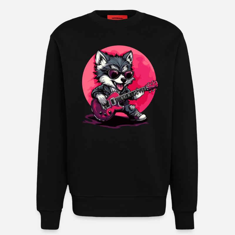 Gitarrenspielender Wolf - Sweatshirt - made by SPREAD  - SOLID BLACK
