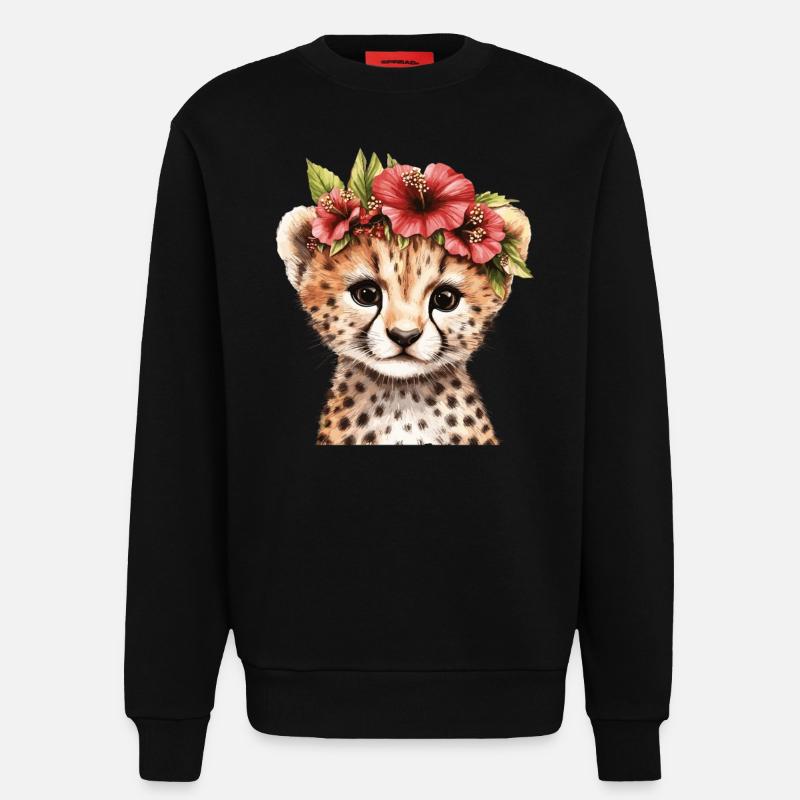 Gepard mit Blumenkranz - Sweatshirt - made by SPREAD - SOLID BLACK