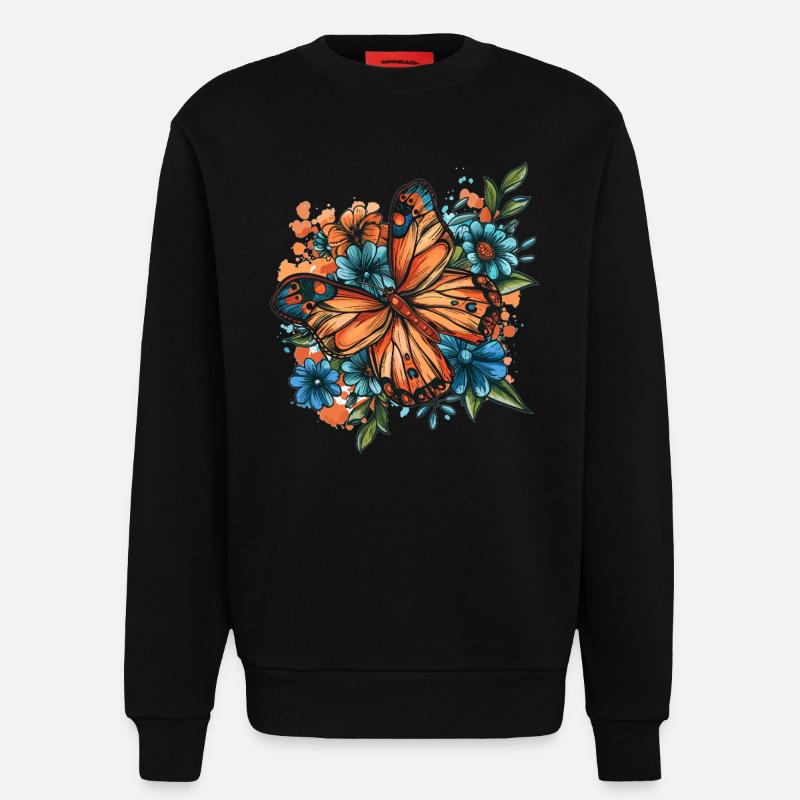 Schmetterling mit Blumen - Sweatshirt - made by SPREAD  - SOLID BLACK