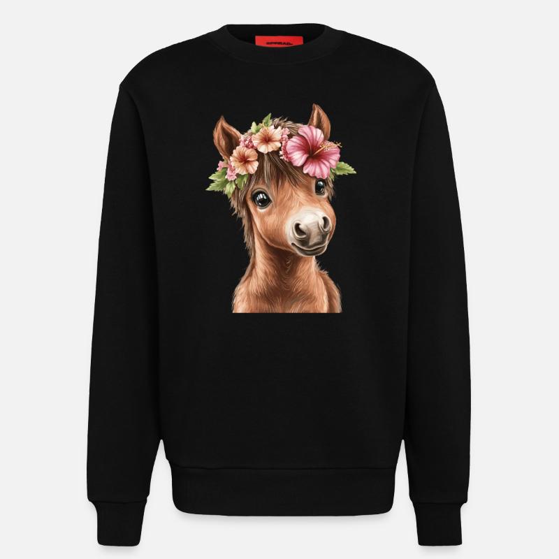 Flower pony with wreath - Sweatshirt - made by SPREAD  - SOLID BLACK
