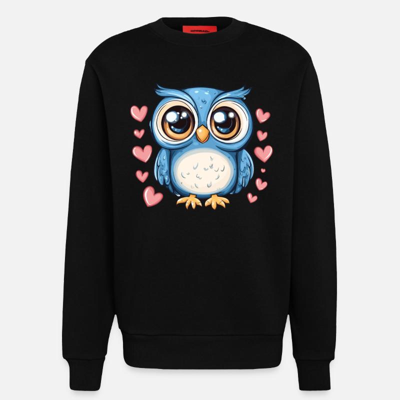 Blaue Eule mit Herzen - Sweatshirt - made by SPREAD  - SOLID BLACK