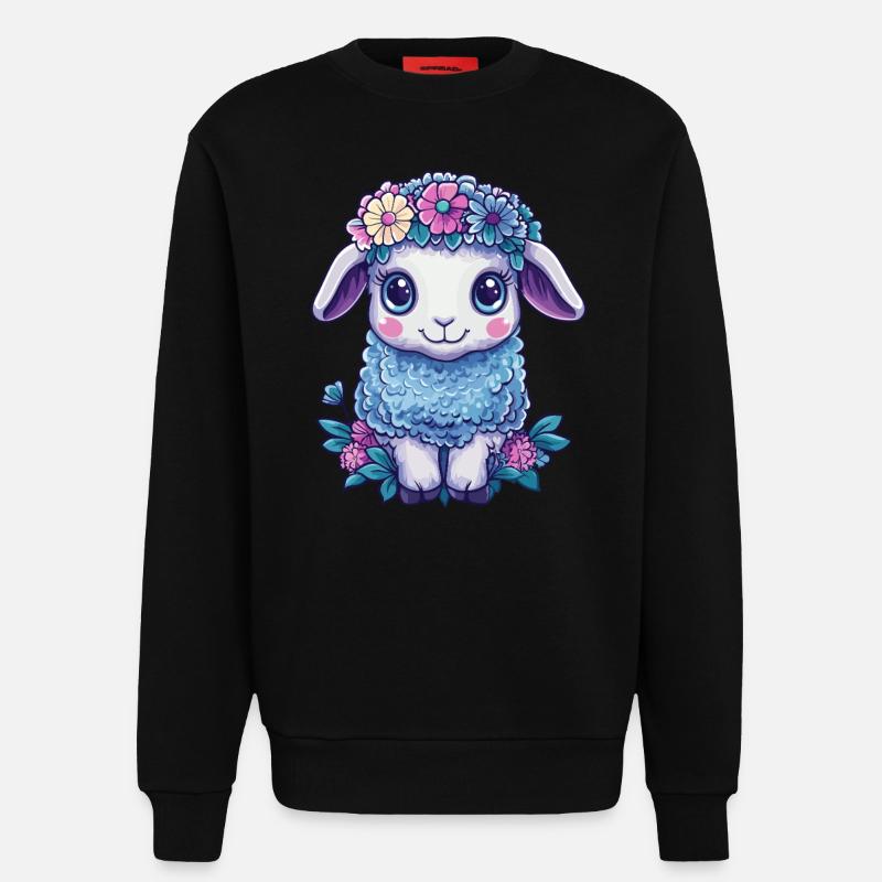 Schaf mit Blumen - Sweatshirt - made by SPREAD  - SOLID BLACK