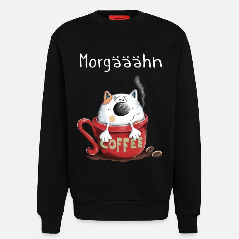 Morgähn Kaffee - Katze - Comic - Sweatshirt - made by SPREAD  - SOLID BLACK