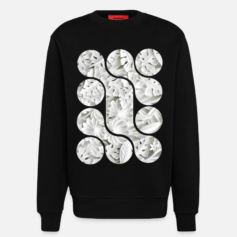 Abstract White Leaf Patterns - Sweatshirt - made by SPREAD  - SOLID BLACK