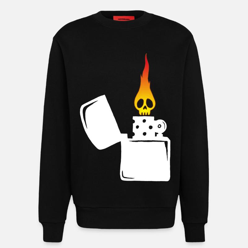 flaming skull and white lighter - Sweatshirt - made by SPREAD  - SOLID BLACK