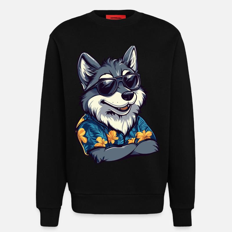 Wolf Comic Funny Summer - Sweatshirt - made by SPREAD - SOLID BLACK