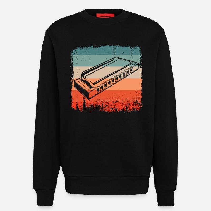 Retro Harmonica Player Silhouette - Sweatshirt - made by SPREAD  - SOLID BLACK
