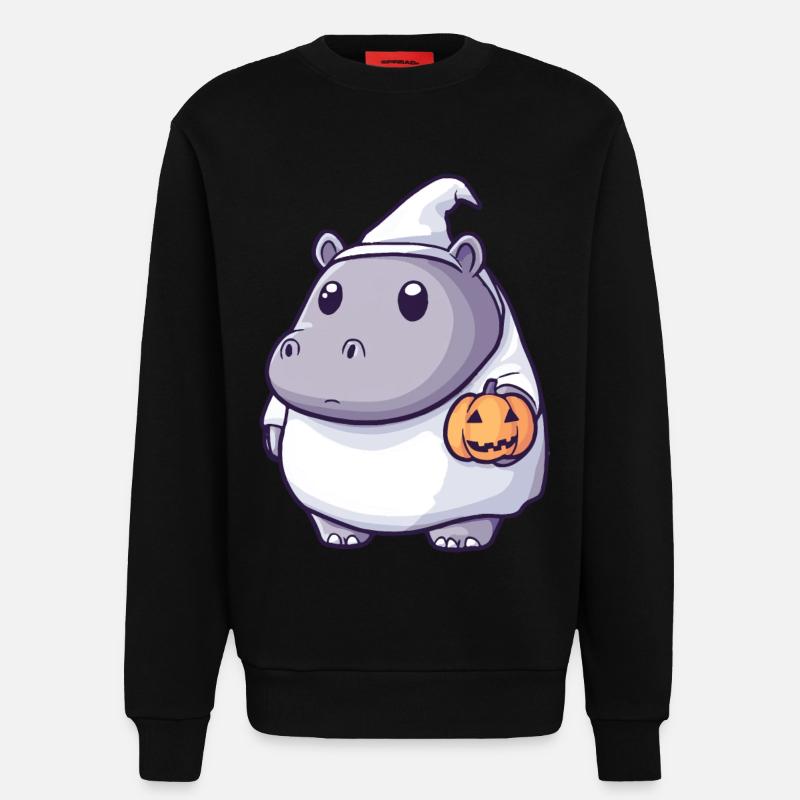 Nilpferd Halloween Comic Geist - Sweatshirt - made by SPREAD  - SOLID BLACK