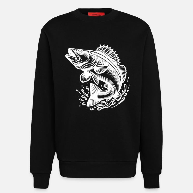 Large Jumping Zander Fish - Sweatshirt - made by SPREAD  - SOLID BLACK
