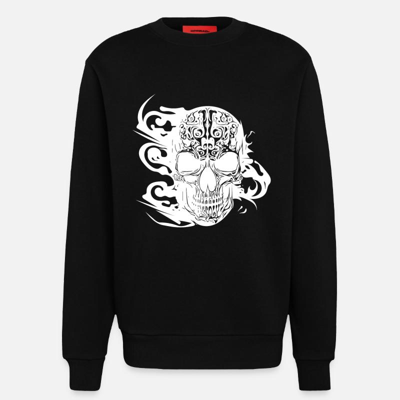 Burning grinning tattoo skull - Sweatshirt - made by SPREAD - SOLID BLACK