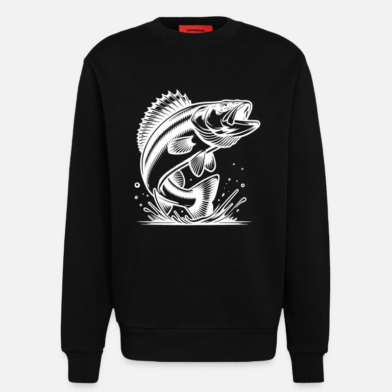 Eleganter springender Zander Raubfisch - Sweatshirt - made by SPREAD  - SOLID BLACK
