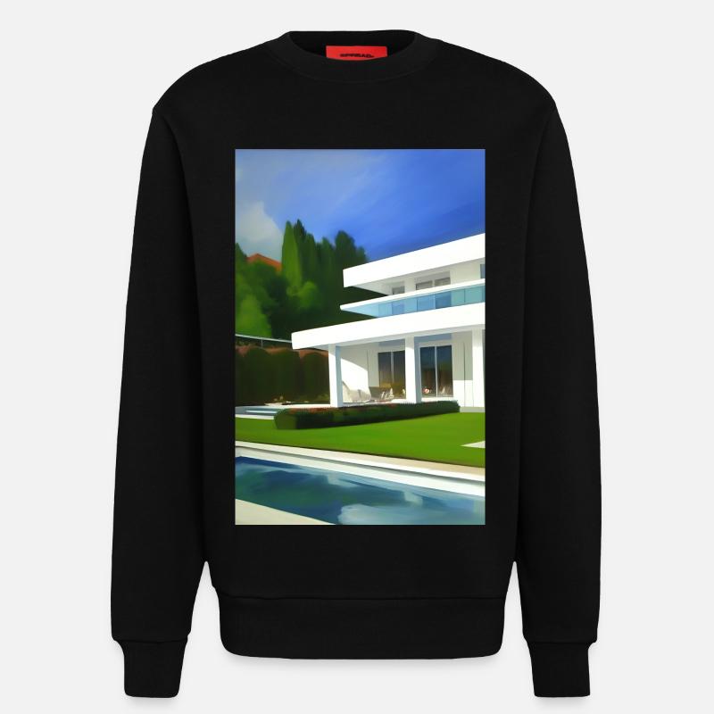 Weiße Villa mit Pool - Sweatshirt - made by SPREAD  - SOLID BLACK