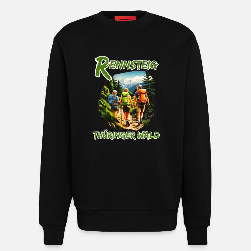 Rennsteig-Forêt de Thuringe-Thuringe - Sweat bio décontracté fabriqué en UE - SOLID BLACK