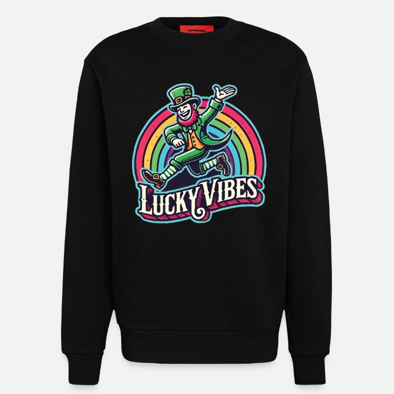 Saint-Patrick Lucky Vibes Arc-en-ciel - Sweat bio décontracté fabriqué en UE - SOLID BLACK