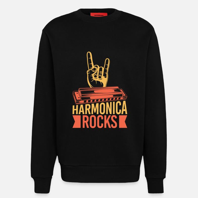 Funny Harmonica Player Rocks Harmonica - Sweatshirt - made by SPREAD  - SOLID BLACK