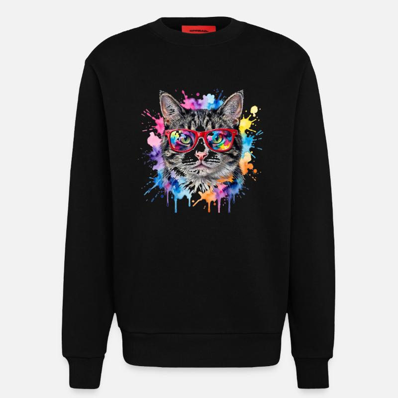 Katzengesicht im Regenbogen-Aquarell Geschenk - Sweatshirt - made by SPREAD  - SOLID BLACK