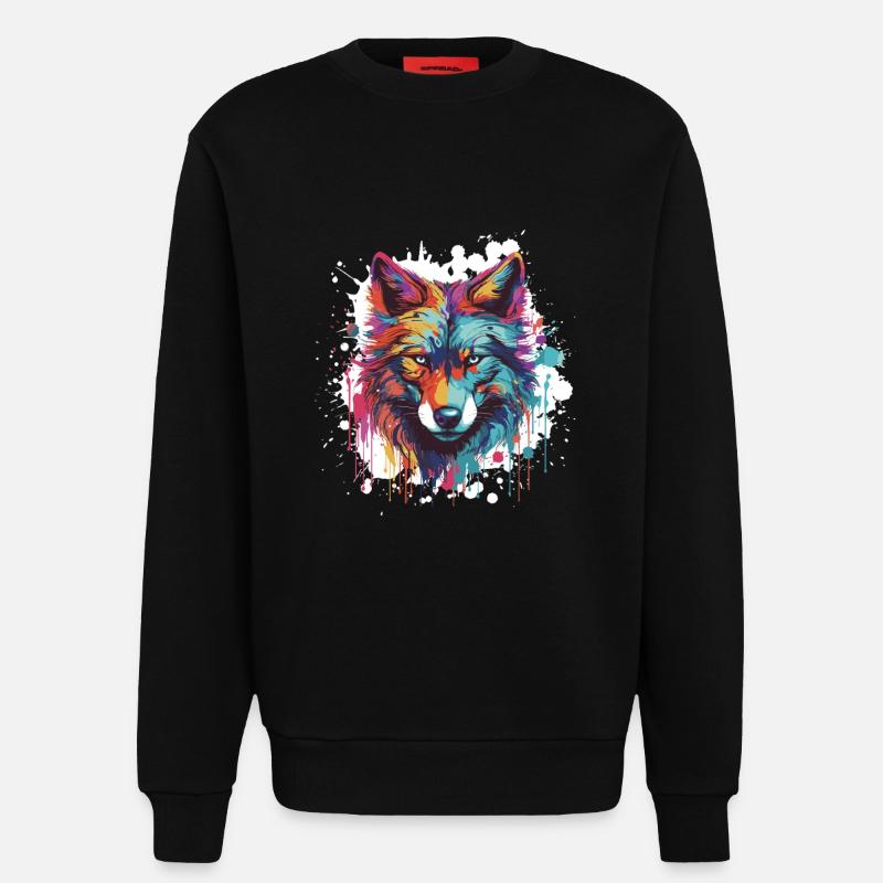 Wolf Tier Pop Art Kopf - Sweatshirt - made by SPREAD  - SOLID BLACK