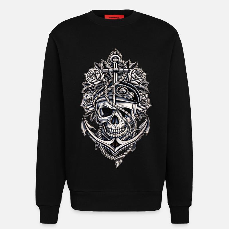Navy Totenkopf Anker Gothic Totenschädel - Sweatshirt - made by SPREAD - SOLID BLACK