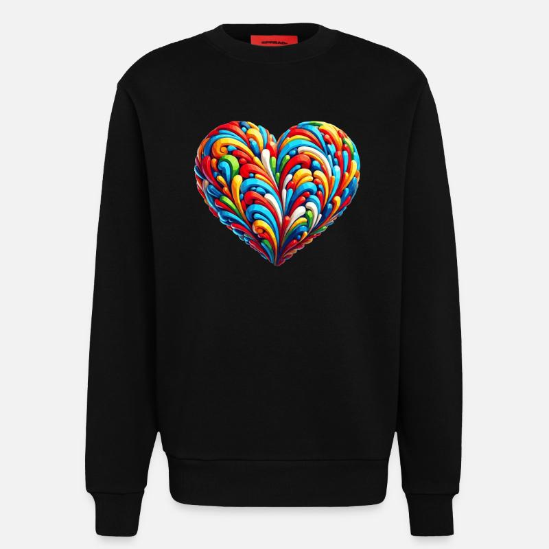 Buntes Regenbogen Herz - Sweatshirt - made by SPREAD  - SOLID BLACK
