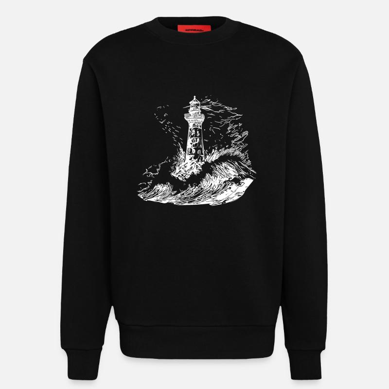 Phare avec balise dans une mer orageuse - Sweat bio décontracté fabriqué en UE - SOLID BLACK