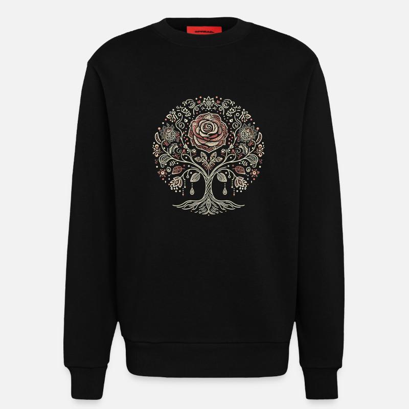 Lebensbaum-Rose Boho - Sweatshirt - made by SPREAD  - SOLID BLACK