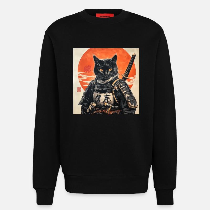 Cat Samurai Japan Ukiyo-E - Sweatshirt - made by SPREAD  - SOLID BLACK