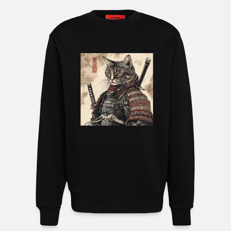 Katze Samurai Japan Ukiyo-E - Sweatshirt - made by SPREAD  - SOLID BLACK