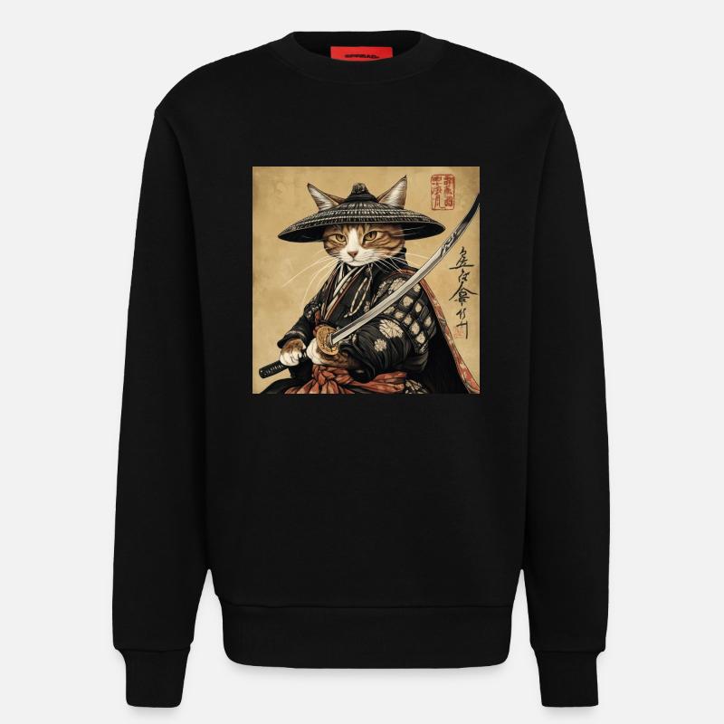 Katze Samurai Japan Ukiyo-E - Sweatshirt - made by SPREAD - SOLID BLACK