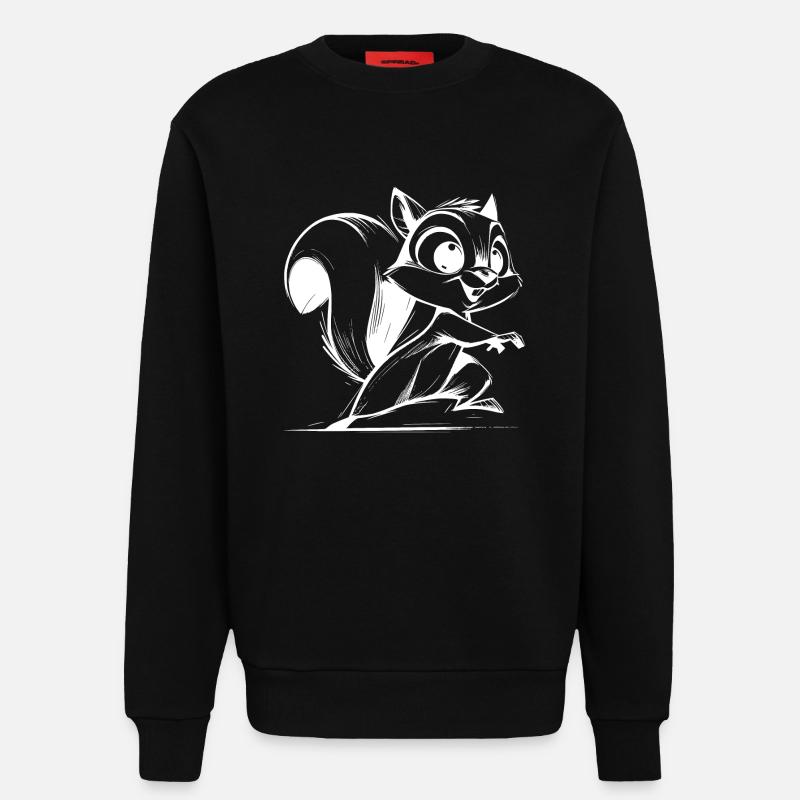 Kleines putziges Eichhörnchen Bleistift Zeichnung - Sweatshirt - made by SPREAD  - SOLID BLACK