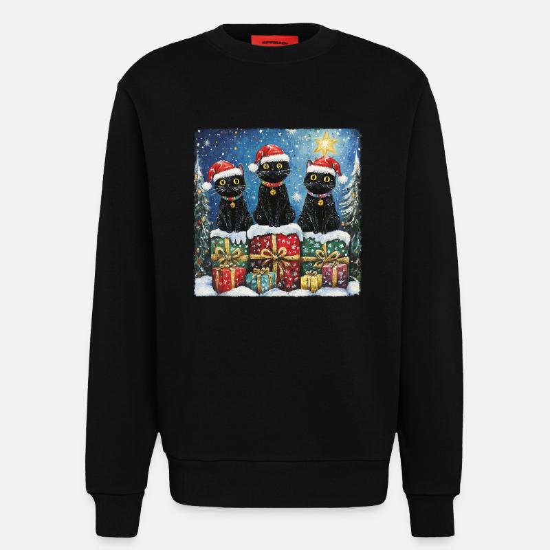 Schwarze Katzen mit Weihnachtsgeschenke - Sweatshirt - made by SPREAD  - SOLID BLACK
