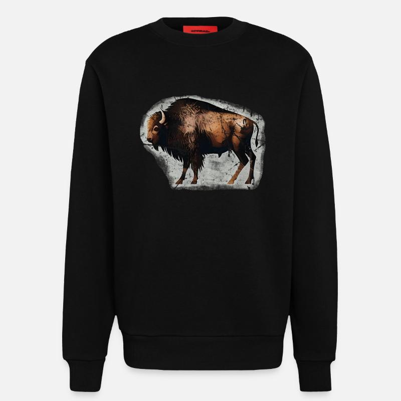 Bison Büffel Wisent Höhlenmalerei - Sweatshirt - made by SPREAD - SOLID BLACK