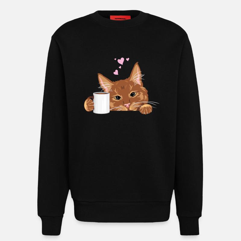 Spähende süße Ingwerkatze mit Kaffeetasse - Sweatshirt - made by SPREAD  - SOLID BLACK
