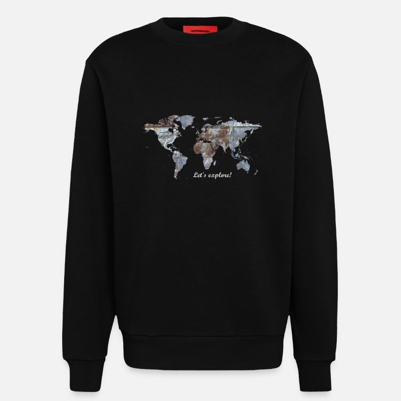Carte du monde - Explorons! - Sweat bio décontracté fabriqué en UE - SOLID BLACK