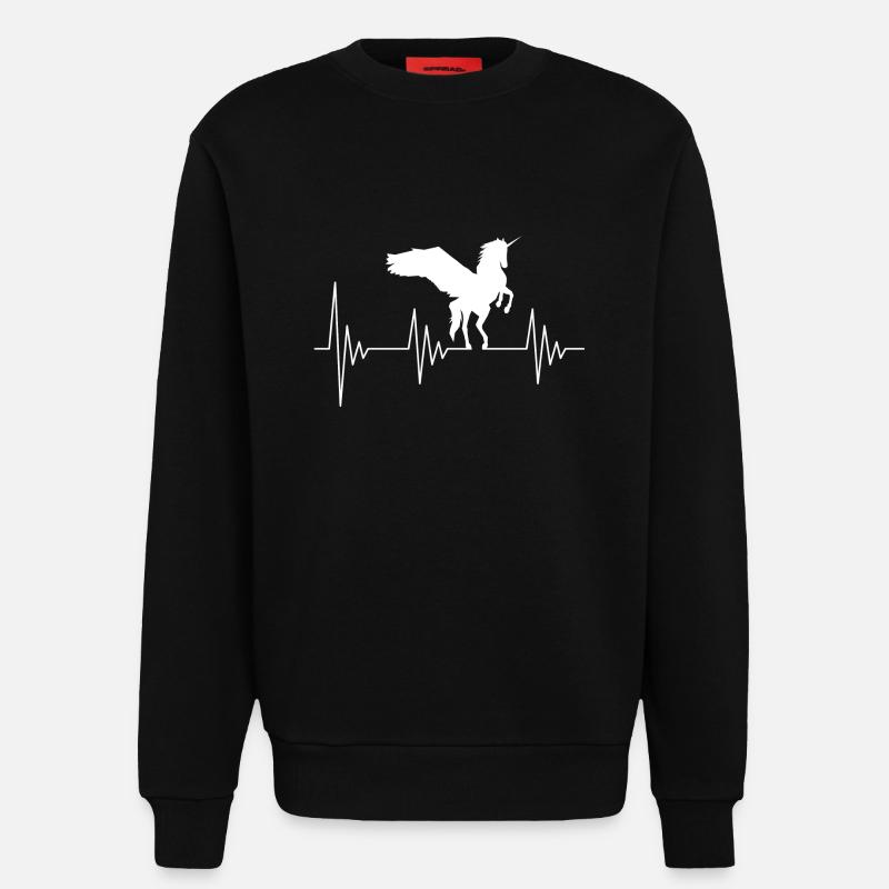 Einhorn Pferd EKG Herzfrequenz - Sweat bio décontracté fabriqué en UE - SOLID BLACK